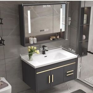 Modern Black Bathroom Vanity with Mirror